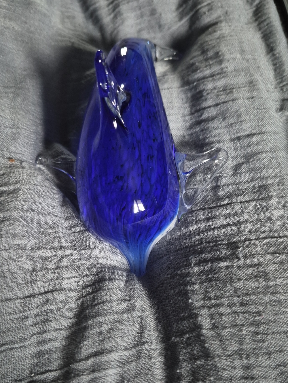 Blue Glass Dolphin Figurine for Aquatic Decor
